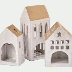 Photophore maisonnette de Noël en dolomite H15,3cm - gris