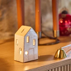 Photophore maisonnette de Noël en dolomite H10,6cm - gris