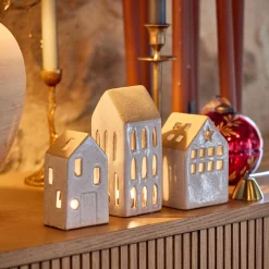 Photophore maisonnette de Noël en dolomite H10,6cm - gris