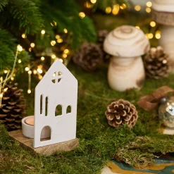 Photophore maisonnette en aluminium H14,5cm - blanc