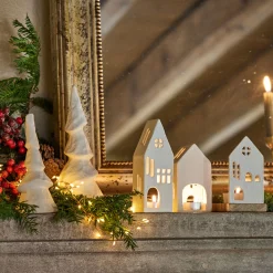 Photophore maisonnette en aluminium H14,5cm - blanc