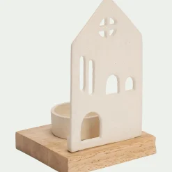 Photophore maisonnette en aluminium H14,5cm - blanc