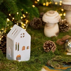 Photophore maisonnette en aluminium H13cm - blanc