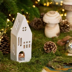 Photophore maisonnette en aluminium H17,3cm - blanc