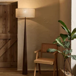 Pied de lampadaire en métal effet bois H157cm - bois foncé