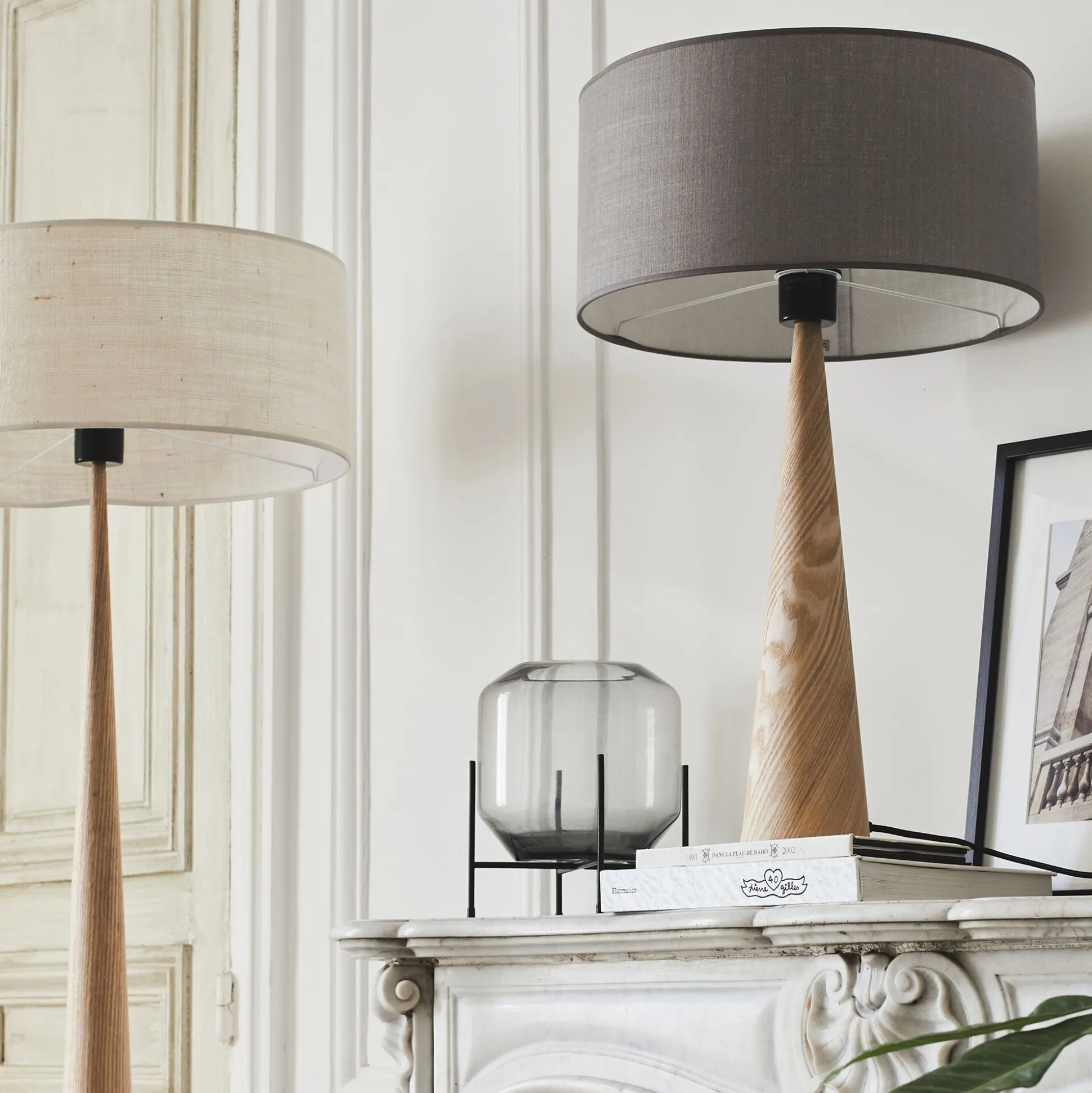 Pied de lampe à poser en métal effet bois clair H51,5cm - naturel