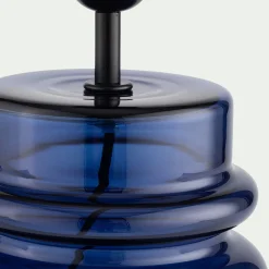 Pied de lampe électrifié en verre H35,5cm - bleu