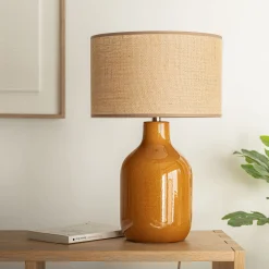 Pied de lampe électrifié en grès D15,5cm - jaune miel