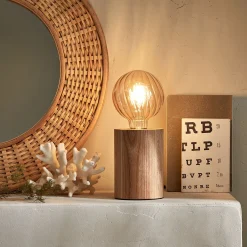 Pied de lampe électrifié en bois de chêne - bois clair H12,5cm