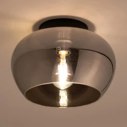 Plafonnier électrifié en verre fumé D30,5cm - noir