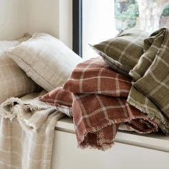 Plaid à carreaux en lin lavé 130x170cm - marron