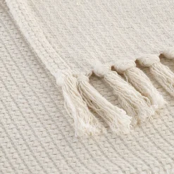 Plaid à frange en tissu effet crocheté - blanc écru 130x170cm