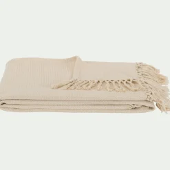 Plaid à franges en coton - beige 130x170cm