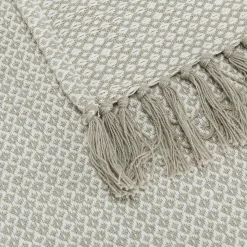 Plaid à franges et motifs en coton - beige 130x170cm