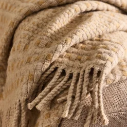 Plaid en laine recyclée à carreaux finition franges 130x170cm - marron