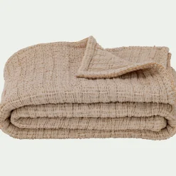 Plaid matelassé en coton motif pois finition surpiqure 130x170cm - beige