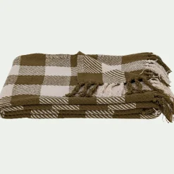 Plaid tartan en coton 130x170cm - vert mousse
