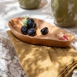 Plat à olives en bois d'olivier L17cm - naturel