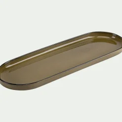 Plat apéritif en grès L32,8xl10,5cm - vert mousse