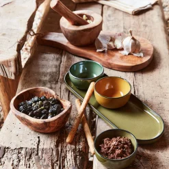 Plat apéritif en grès L32,8xl10,5cm - vert mousse