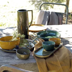 Plat apéritif en grès L32,8xl10,5cm - vert mousse