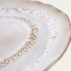 Plat de présentation ovale à motif végétal en grès L40cm - beige alpilles