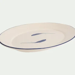 Plat de présentation ovale à motif poissons en faïence L40cm - blanc