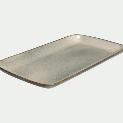 Plat en grès émail réactif L35cm - vert olivier