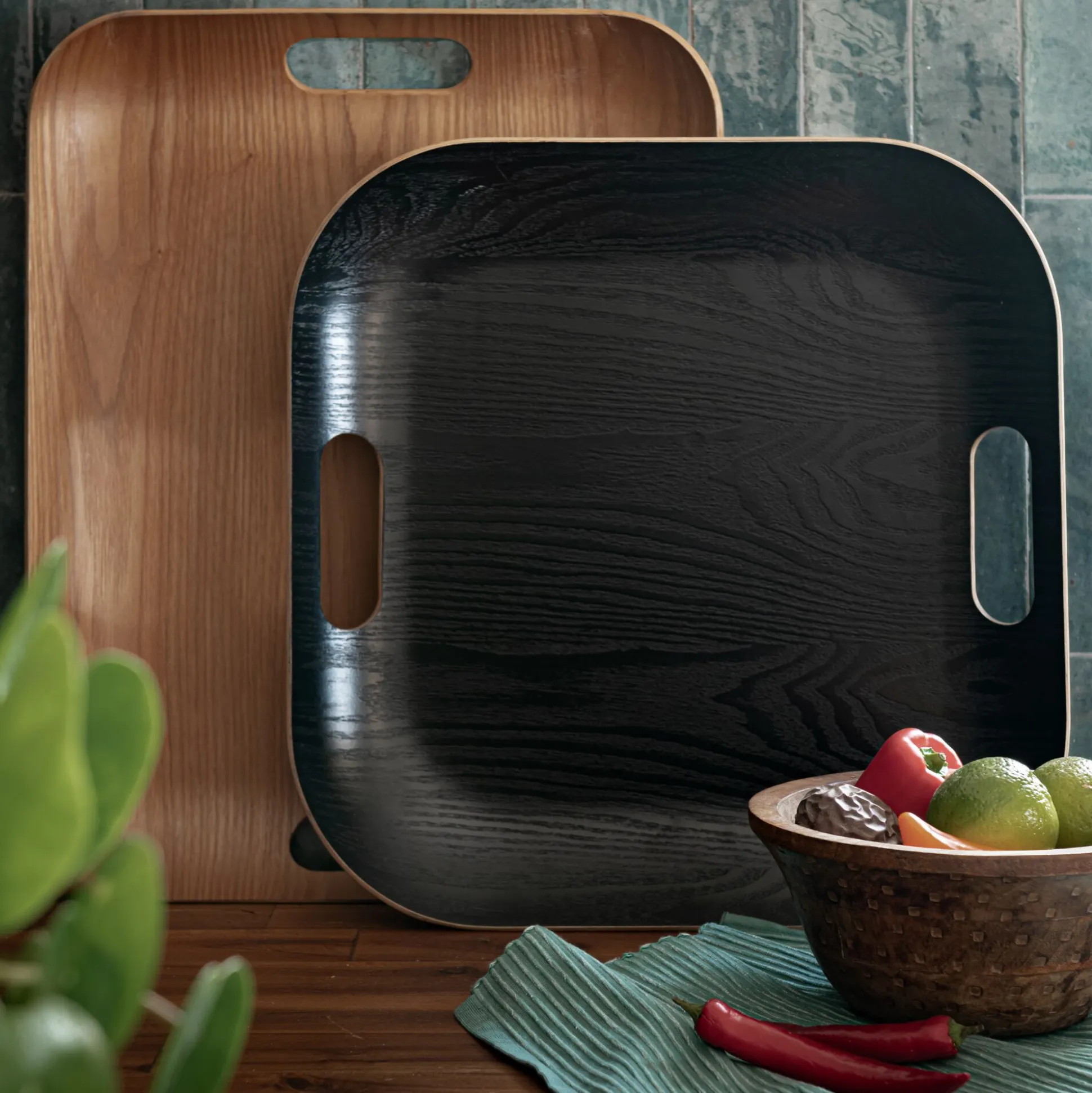 Plateau carré en bois L39xl39cm - noir