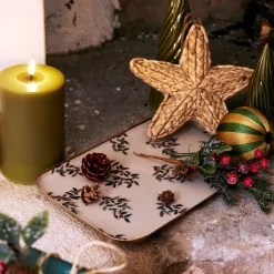 Plateau déco motif Fragon en fer 20x32cm - blanc