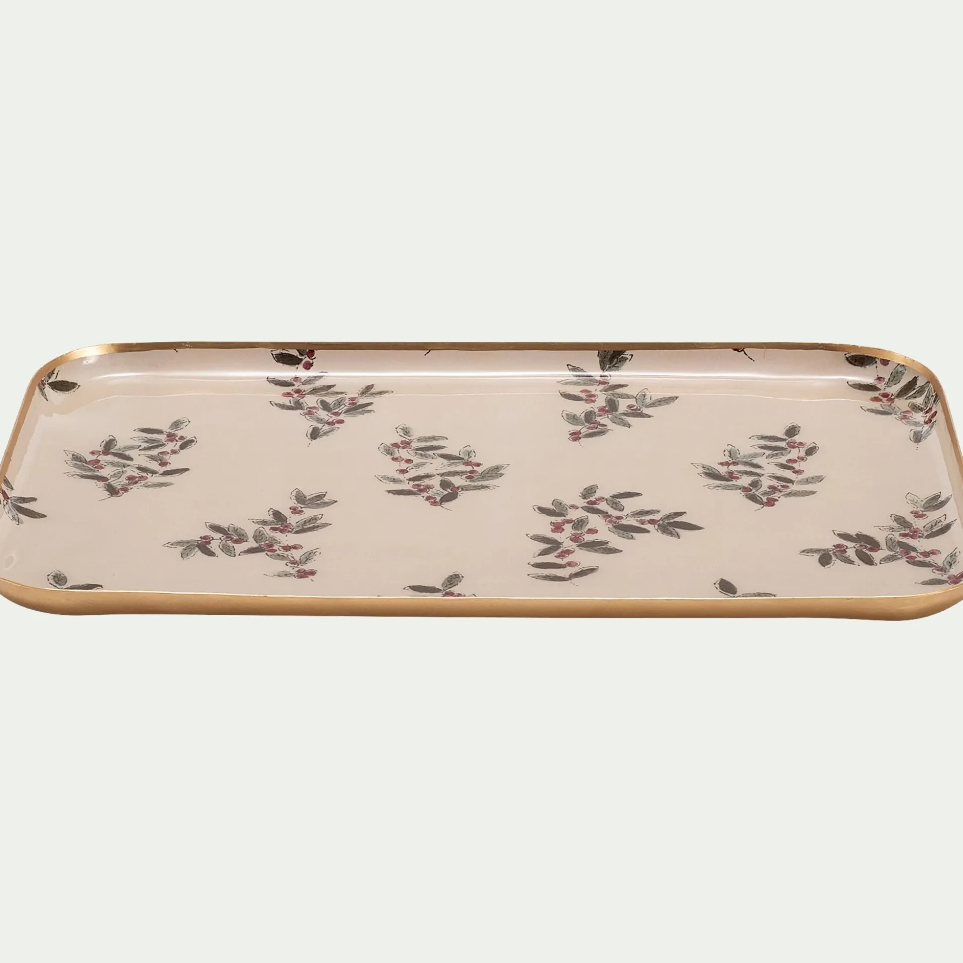 Plateau déco motif Fragon en fer 20x32cm - blanc