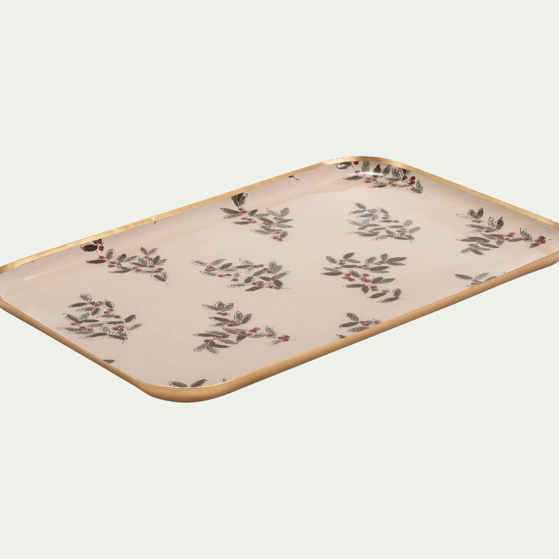 Plateau déco motif Fragon en fer 20x32cm - blanc