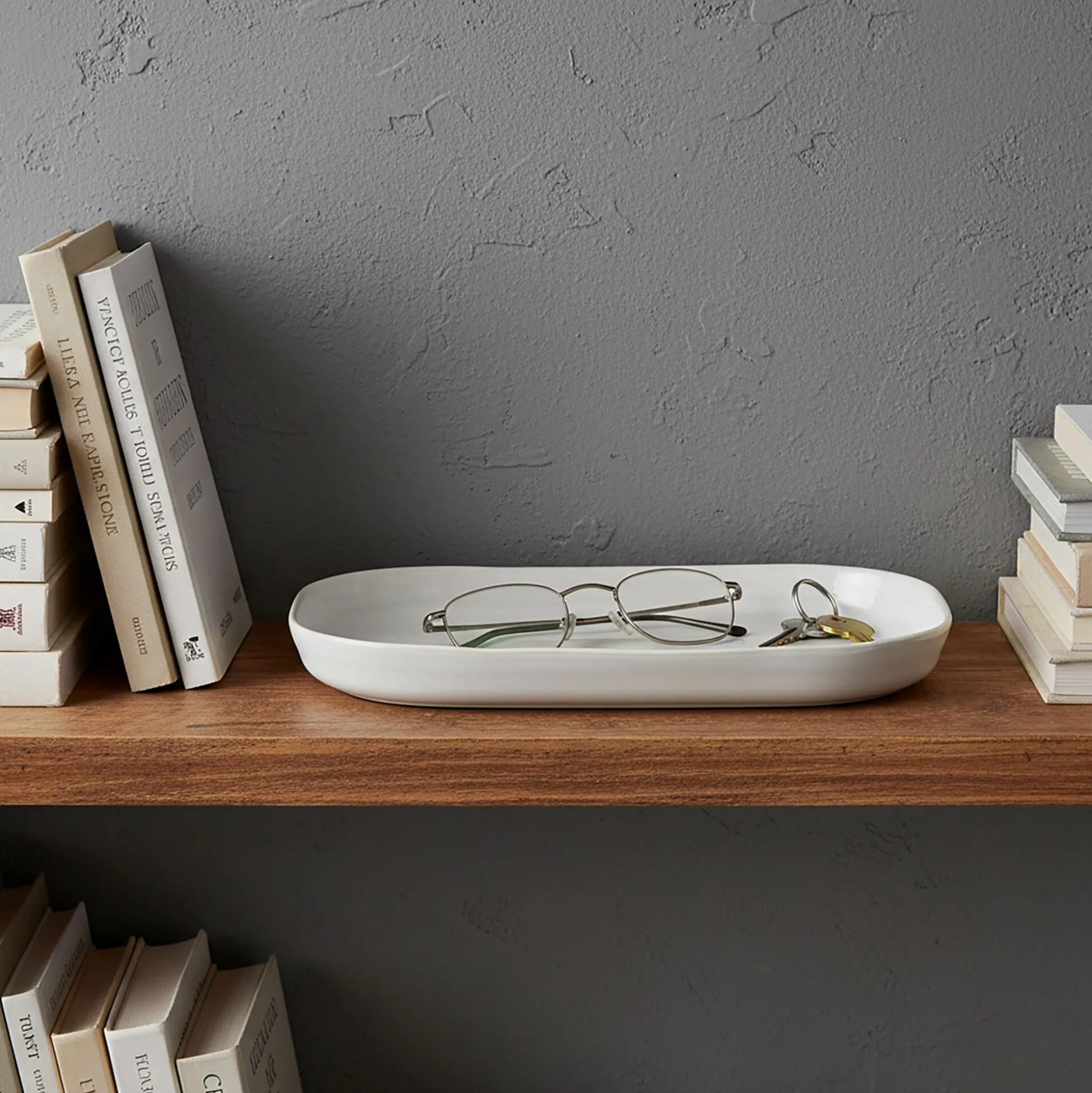 Plateau décoratif en grès 12x20cm - blanc