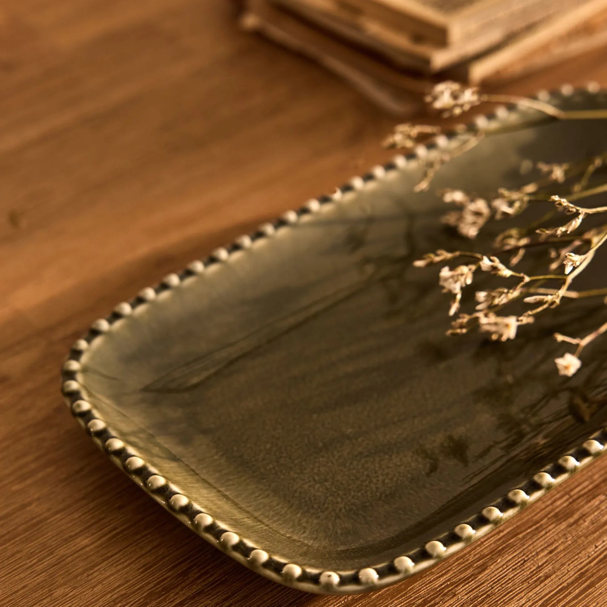 Plateau décoratif en porcelaine 14x25cm - vert