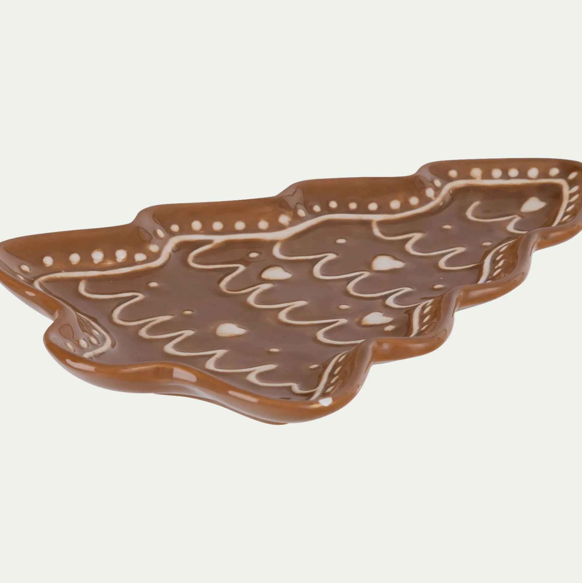 Plateau décoratif forme sapin pain d'épice en dolomite 20x14,4cm - marron