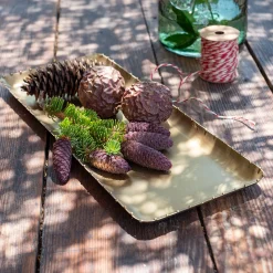 Plateau décoratif rectangulaire en fer - doré 15x35,5cm