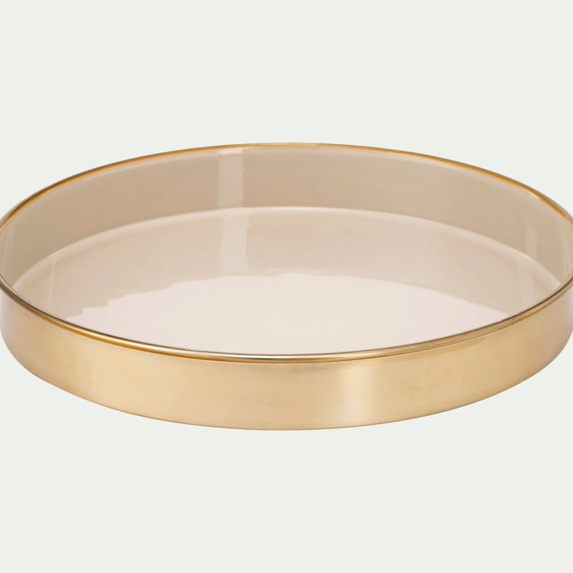 Plateau décoratif rond en fer émaillé - beige D29,5cm