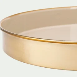 Plateau décoratif rond en fer émaillé - beige D29,5cm