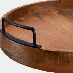 Plateau décoratif rond en bois de manguier D40cm - bois foncé