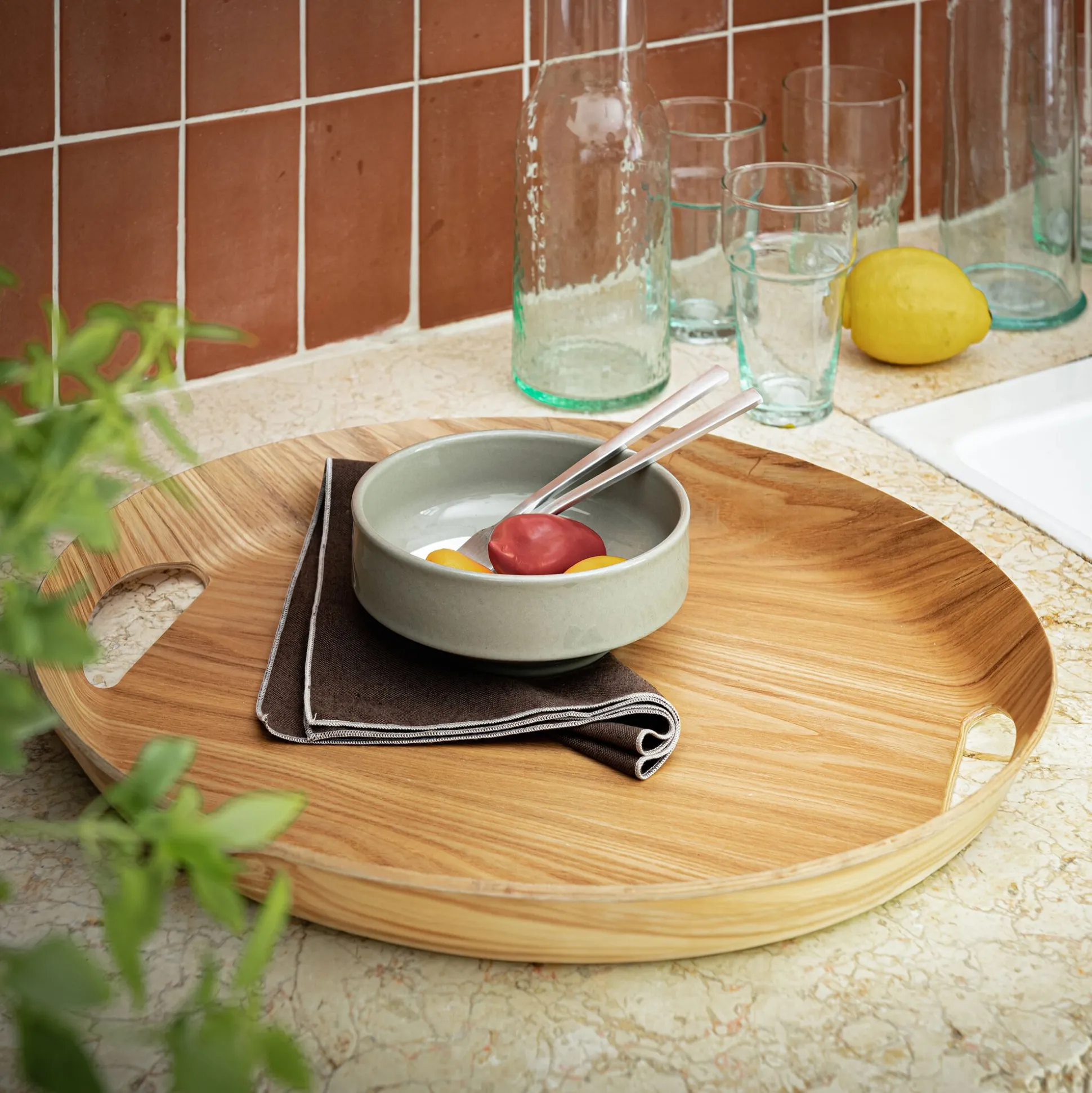 Plateau ovale en bois de chêne L46cm - naturel