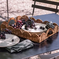 Plateau rectangulaire en rotin L46cm - marron