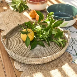 Plateau rond en jonc de mer D44cm - naturel