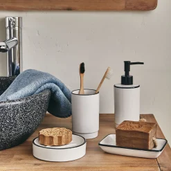 Porte brosse à dent en grès - blanc H11,4cm