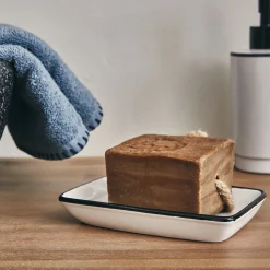 Porte savon rectangle en grès - blanc L23cm