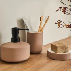 Porte-savon rond en grès - rose