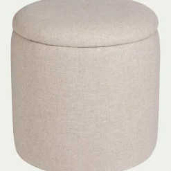 Pouf en tissu avec coffre de rangement - beige roucas H43cm