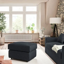 Pouf en tissu chenille - bleu marine