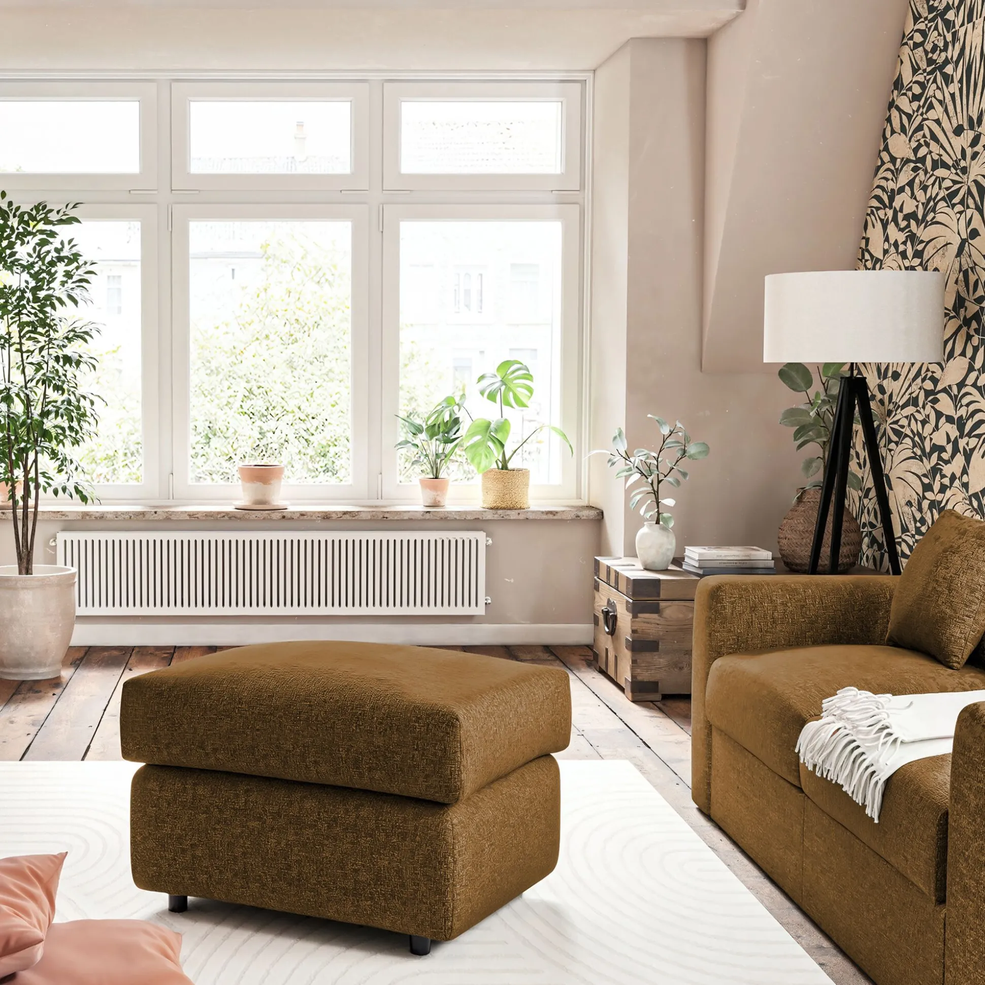 Pouf en tissu chenille - jaune argan