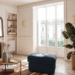 Pouf en tissu côtelé - bleu calabrun