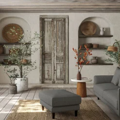 Pouf en tissu mixte - gris ardoise